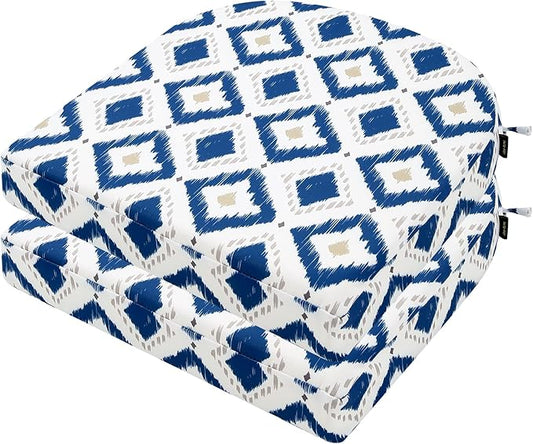 idee-home Outdoor Chair Cushions Set of 2, Thick 17" x 17" x 3" Outdoor Seat Cushions Patio Furniture Waterproof with Ties, Dining Pads