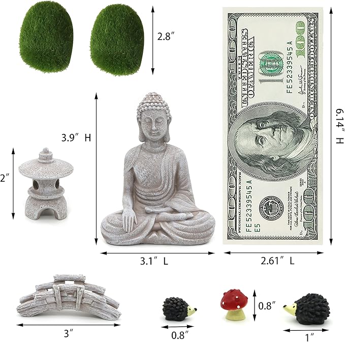 Meditation Buddha Zen Garden Accessories - Miniature Buddha Garden Decoration Micro Landscape Fairy Garden Terrarium Decor DIY Tabletop Rock Sand Garden Ornaments Zen Gifts Zen Decor Indoor Outdoor