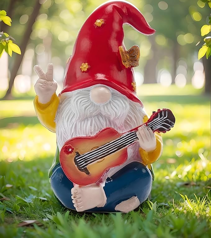 Hippie Garden Gnome Decor Statue,Funny Garden Gnomes with Peace Sign Decor Outdoor ，for House,Lawn,Patio and Porch, Gifts Hippie for Friend,Family