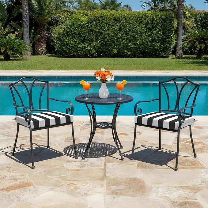 LVTXIII Outdoor Seat Cushions Set of 2 Square Chair Cushions with Ties, Patio Chair Pads for Home Office and Patio Garden Furniture Decoration 22"x22"x3", ‌Cabana Black