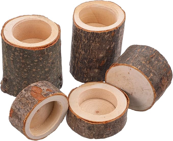 24PCS Wooden Tealight Candle Holder Set, Rustic Wood Tealight Holder with Natural Bark for Wedding Party Home Decor, 3 Sizes (1.6"/ 4cm Inner Diameter)