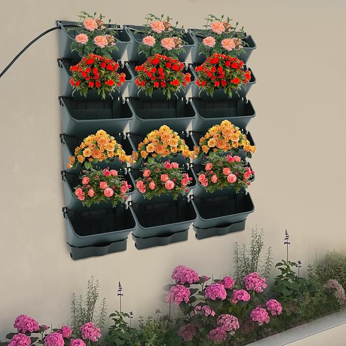 18 Pots Self-Watering Wall-Mounted Planter, Vertical Garden Wall Planter with Intelligent Control & Adjustable Irrigation System for Indoor Outdoor Plants Vegetables Fruits Herbs