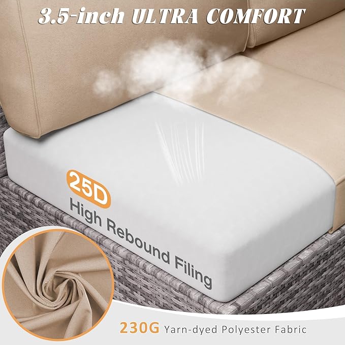 Patio Cushions for Outdoor Furniture,Water-Resistant Outdoor Cushions for 6 Seat Outdoor Sectinal,25.3"×25.3" Deep Seat Sofa Cushions, 14-Piece Outdoor Couch Cushions,Khaki
