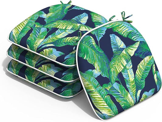 Outdoor Chair Cushions Set of 4, Water Resistant Patio Chair Pads with Ties, Seat Cushions for Home Garden Furniture Decoration, 16"x17", Hanalei Lagoon