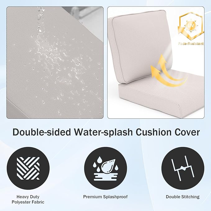 Outdoor Chair Cushions 23" x 24" x 4", Patio Deep Seat Replacement Cushions Set with Zippered Removable Cover, Weather-Resistant Olefin Fabric for Garden Chair Sofa Couch, Set of 2, Beige