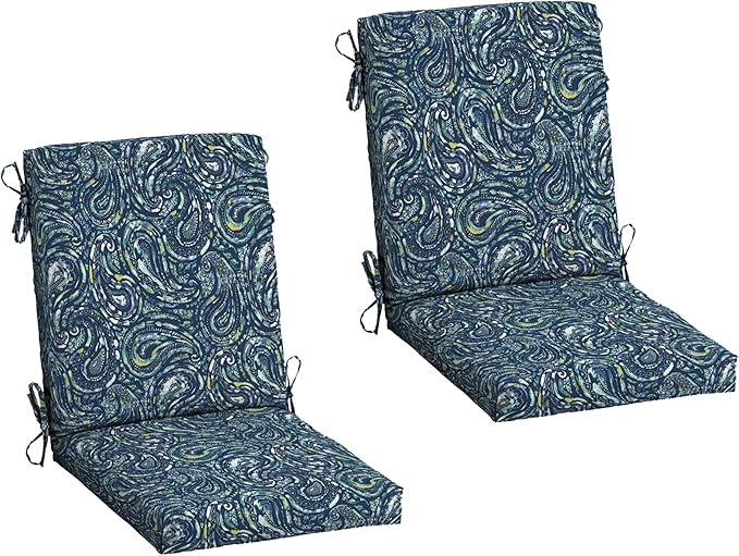 Arden 2-Pack earthFIBER Outdoor Patio Dining Chair Cushion, 20x44, Rain-Proof Seat Pad, Fade-Resistant Outdoor Cushion Sapphire Blue Ridge Paisley