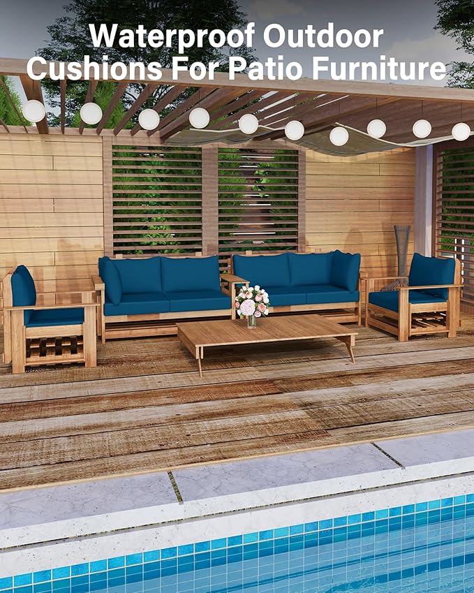 YEFU Outdoor Cushions for Patio Furniture: Replacement Cushions for Outdoor Furniture - Waterproof Couch Cushion - Fade-Resistant/Easy Clean - 14 Piece Sectional Cushion - Non-Slip/Storage Bag/Peacock