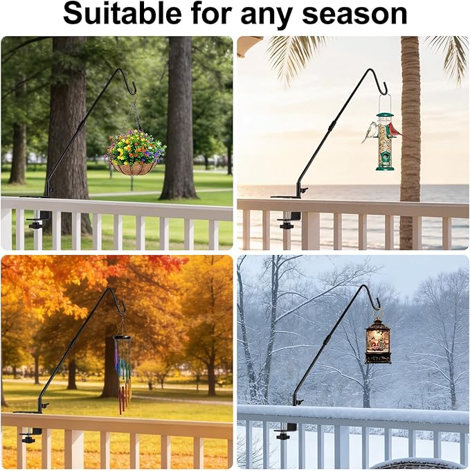Camii Heavy Duty Deck Hook, 22 to 35 Inch Extended Adjustable, 360° Rotatable Solid Steel Rod, Fence Deck Hangers for Hanging Bird Feeders, Plants, Planters, Suet Baskets, Lanterns, Wind Chime