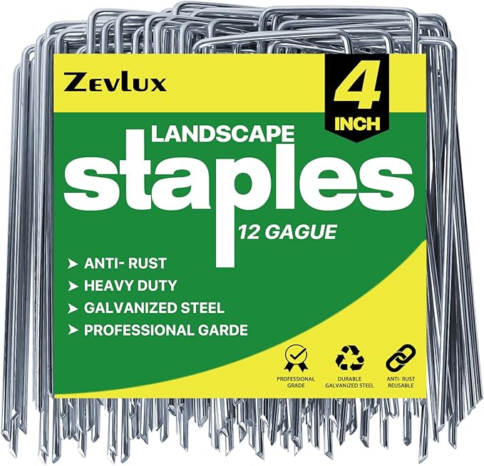 Landscape Staples Galvanized Garden Stakes,4 inch 200 Pack 12 GaugeHeavy Duty Garden Pins for Fences, Lawns, Weed Barriers and Landscape Fabrics, Irrigation Hose,Yard Lawn, Landscape Fabric.
