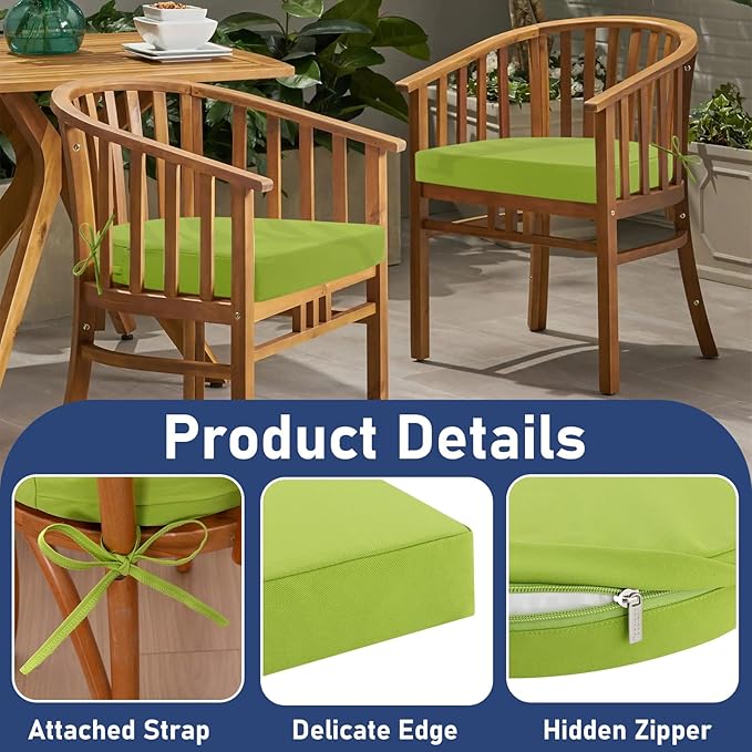 Topotdor Outdoor Chair Cushions Set of 2, 18"x18"x2" Waterproof Patio Chair Cushions for Outdoor Furniture, Round Corner Outdoor Seat Cushions Color Fastness Chair Pads with Ties, Green