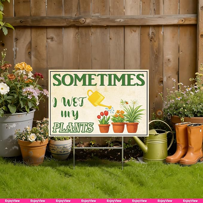 Funny Garden Sign with H Stake 18"x12" Large Vintage Sign for Outside Greenhouse Corrugated Plastic Yard Decor Gardening Gifts for Women 1Pack