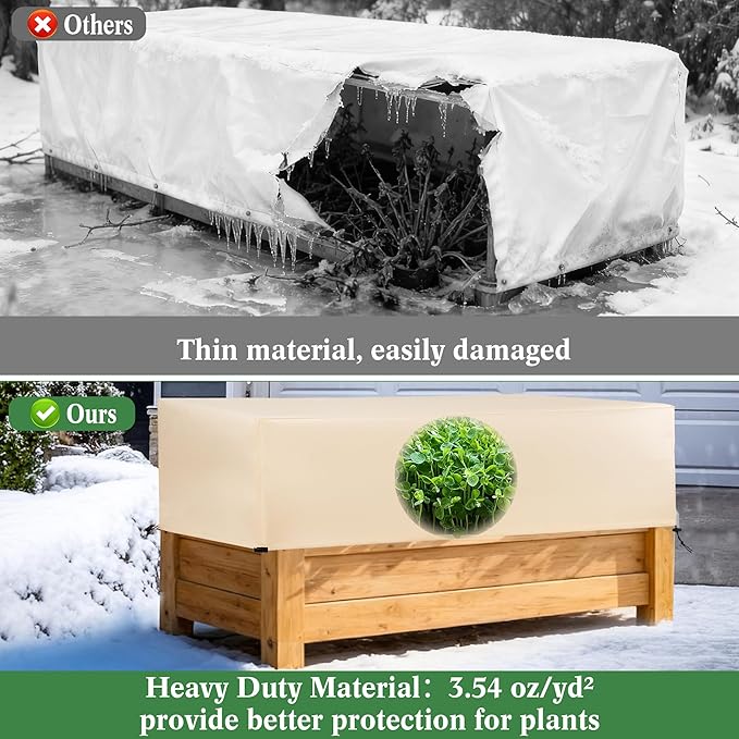 Plant Covers Freeze Protection 2 Pack with Elastic Drawstring, 3.54 oz/yd² Winter Cold Weather Frost Blanket Planter Box Cover for Raised Bed Outdoor Flowers Potted, 59 x 19.6 x 21.6 INCH