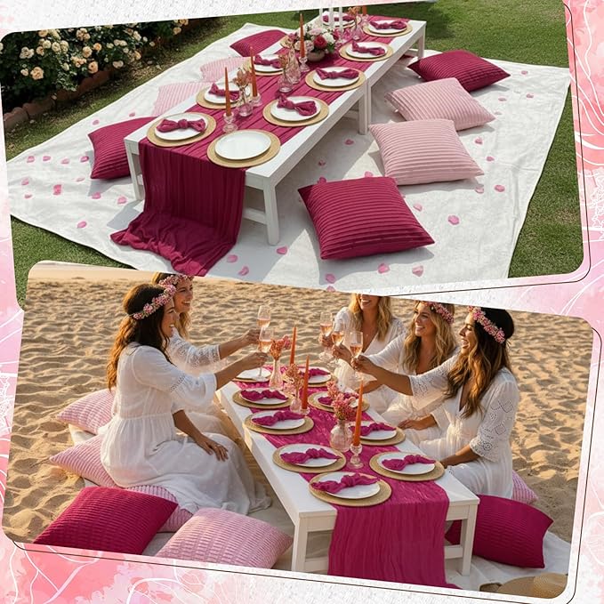 91 x 71 Extra Large Outdoor Boho Picnic Blanket with Girl Colors Table Runner, 6 Throw Pillow Covers 6 Napkins Woven Cotton Yarn Oversize Beach Blanket Washable Picnic Camp Wedding