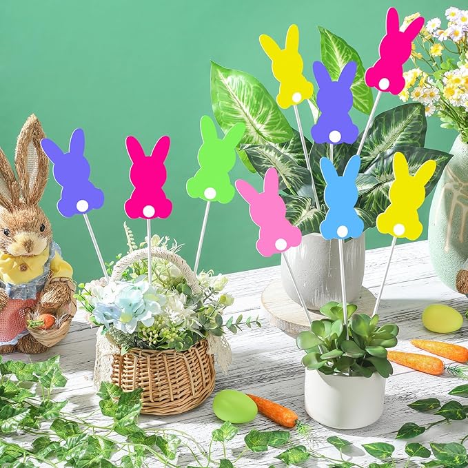 9 Pcs Easter Bunny Planter Stakes Metal Bunny Planter Stakes Outdoor Decorations for Plant Pot Yard Decor Easter Party Decorations Supplies Prop Spring Lawn Decor