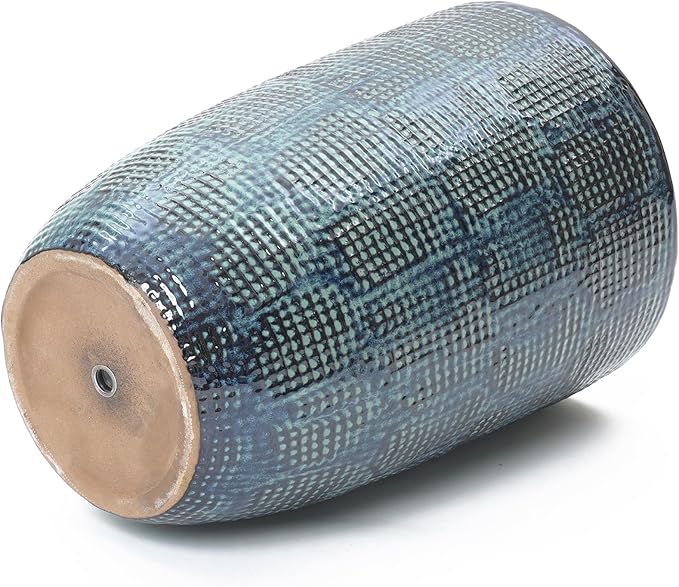 LuxenHome 17-Inch Tall Round Ceramic Planter, Large Indoor Outdoor Plant Pots with Drainage Hole and Rubber Plug, Modern Green-Blue Glazed