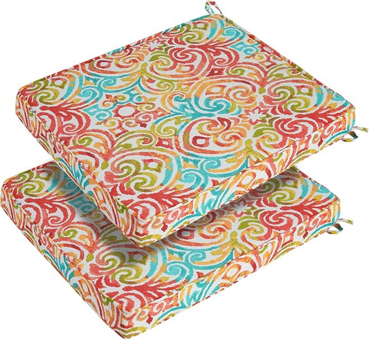 FUNHOME Outdoor Chair Cushions for Patio Furniture, 18 x 18 x 2.5 Inch Outdoor Chair Pads with Ties, Water-Repellent Square Corner Patio Chair Cushions 2 Packs, Corinthian Dapple