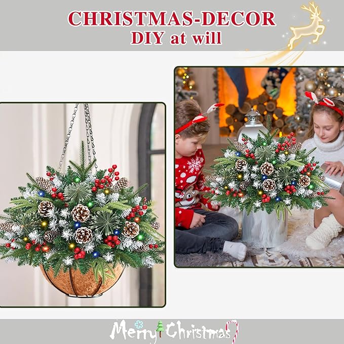 Waipfaru 2 Pack Prelit Planter Bushes, Outdoor Christmas Urn Filler with Lights, 22 Inch Artificial Christmas Tree for Front Porch, Pot, Holiday Planter Filler Outdoor