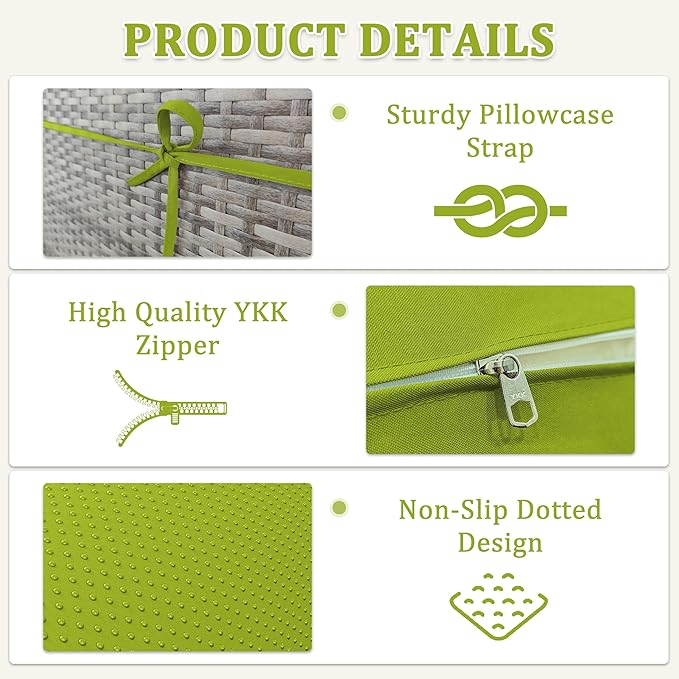8-Piece Outdoor Cushions for Patio Furniture Thick Outdoor Chair Cushions Resilient Foam Waterproof Deep Seat Cushion Replacement for 3-Seat Sectional Sets Liner&Cover Grass Green