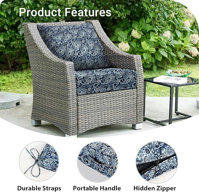 Outdoor Cushions for Patio Furniture,Outdoor Seat Cushion Set 24 x 24 x 5.75 Inch,Waterproof & Fade Resistant Outdoor Chair Cushions,Deep Patio Chair Cushion with Removable Cover,Green Paisley