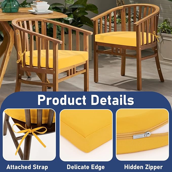 Topotdor Outdoor Chair Cushions Set of 2, 17"x16"x2" Waterproof Patio Chair Cushions for Outdoor Furniture, Round Corner Outdoor Seat Cushions Color Fastness Chair Pads with Ties, Yellow