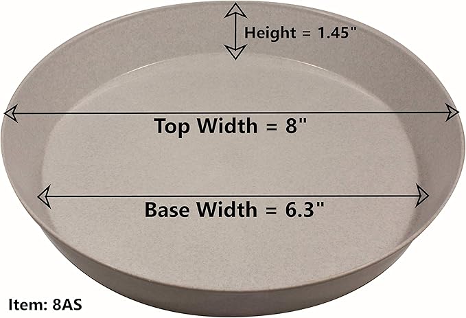 8 Inch (6.3 Inch Base) Case of 10 Plant Saucers - White Granite Colored Polypropylene,Heavy Duty Indoor/Outdoor,Collects Flower Pot Drainage and Excess Water. Made in USA
