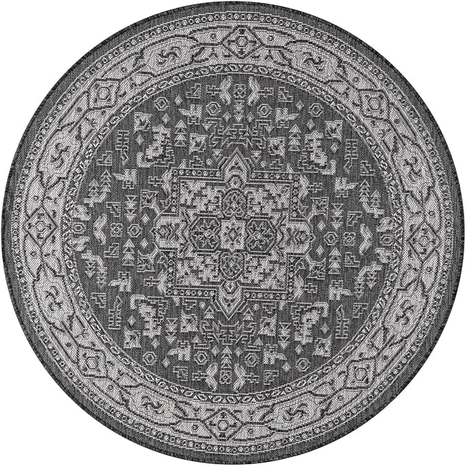 Keen Home Design Terrace Outdoor Area Rug - 63" Round Washable Indoor/Outdoor Rug for Patio, Kitchen, Balcony, Beach, Garden, Deck and Porch, Size: 5'3" Round, Medallion