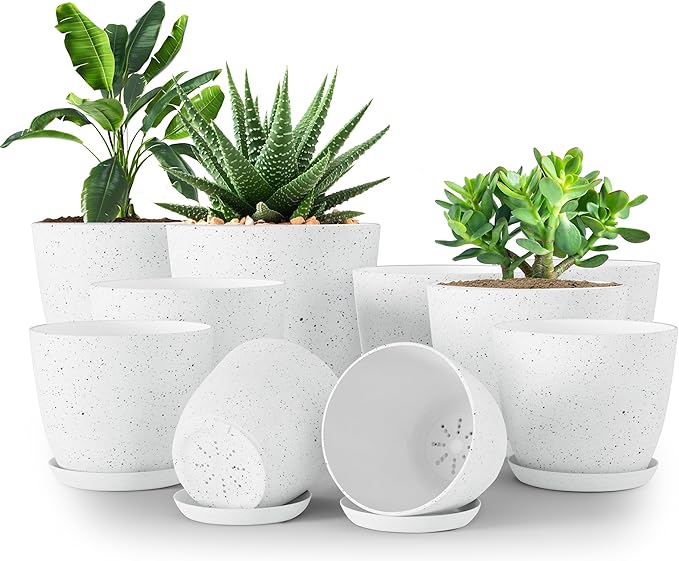 Utopia Home Plastic Planter Flower Nursery Pots Indoor Modern Decorative Plastic Pots for Plants, Succulents, Flowers, and Cactus Multisize (Speckled Grey, Pack of 10)