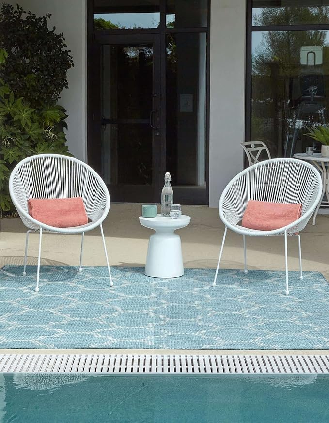 Unique Loom Outdoor Trellis Collection Area Rug - Trellis (Square 13' 0" x 13' 0", Aquamarine/ Gray)