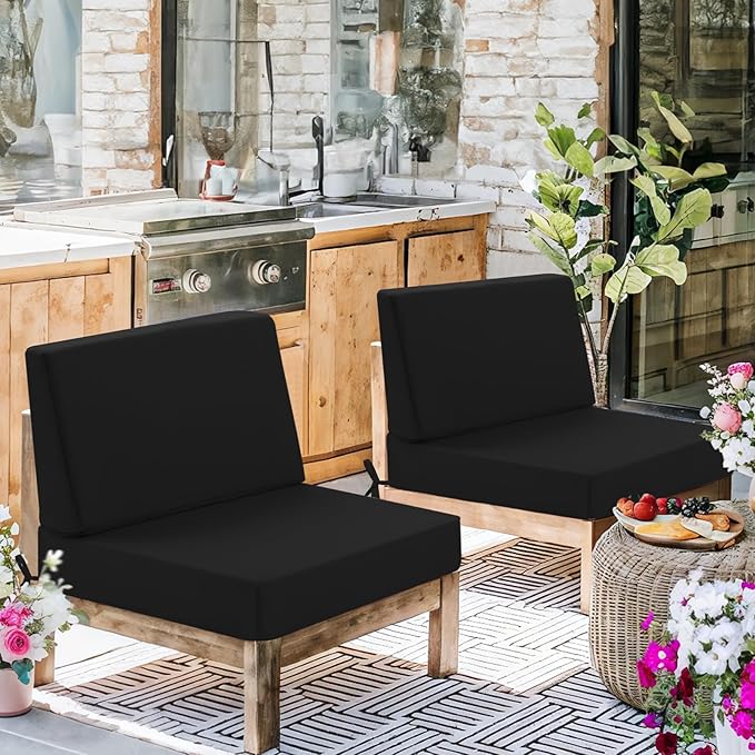 Outdoor Cushions for Patio Furniture, Outdoor Seat and Back Cushion, Waterproof Hampton Bay Deep Seat Replacement Couch Cushions for Garden Lawn, 28.5x28.5 Black