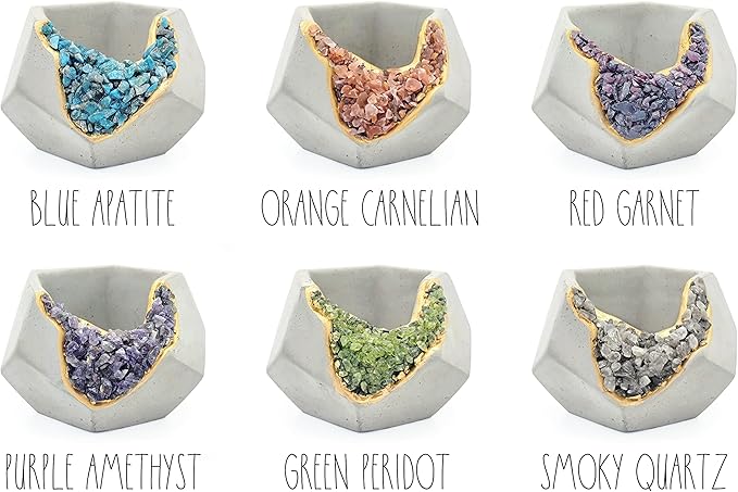 6 Pack Small Crystal Cement Pots - Unique Air Plant Holders - 3 Inch Mini Geode Concrete Plant Pots with Drainage Hole - Geometric Succulent Pots - Decorative Tealight Candle Holders
