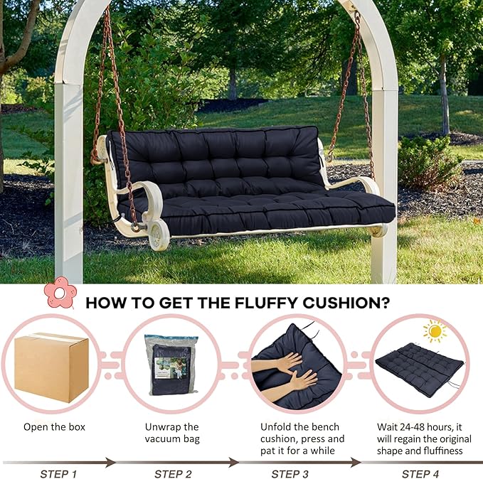 2-3 Seat Swing Replacement Cushion, Outdoor Bench Cushions with Backrest Thicken 4", Patio Furniture Garden Porch Loveseat Glider Pad Anti-Fading Waterproof (Navy Blue, 40x70in-thicken)