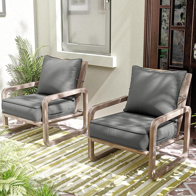 Outdoor Patio Chair Cushions Set 22 L X 24 W X 4 H Waterproof & Fade Resistant Deep Seat and Back Cushions with Removable Covers Outdoor Seat Cushion Set for Chairs and Sofas