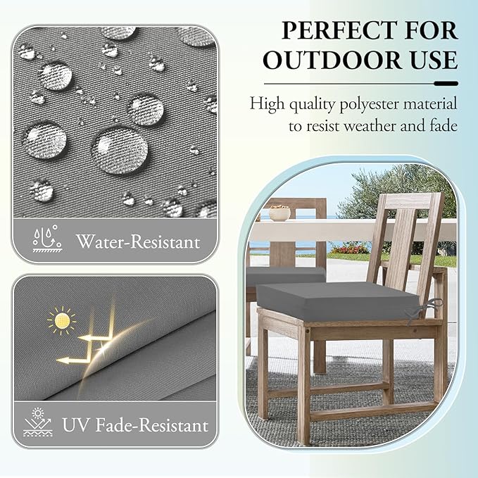 Wellsin Outdoor Chair Cushions for Patio Furniture - Outdoor Cushions for Chairs - Water Resistant Patio Chair Cushions Set of 4, 18.5"X16"X3", Light Grey