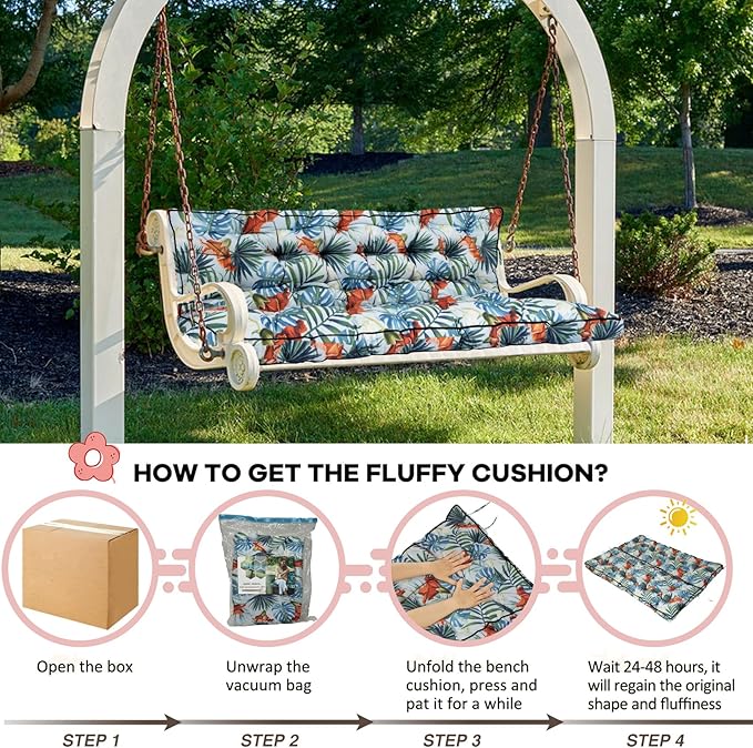 2-3 Seat Swing Replacement Cushion, Outdoor Bench Cushions with Backrest Thicken 4", Patio Furniture Garden Porch Loveseat Glider Pad Anti-Fading Waterproof (Hawaiian Flower, 40x63in-thicken)