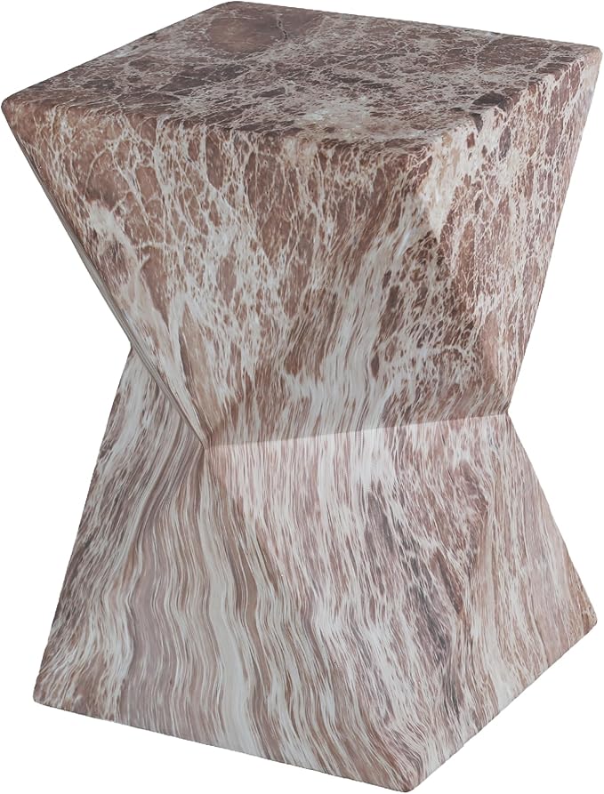 12.4" Cement End Tables for Patio,Faux Terrazzo Modern Small Squre Side Accent Table,Tree Stump Garden Stool Drum Indoor and Outdoor,Marble