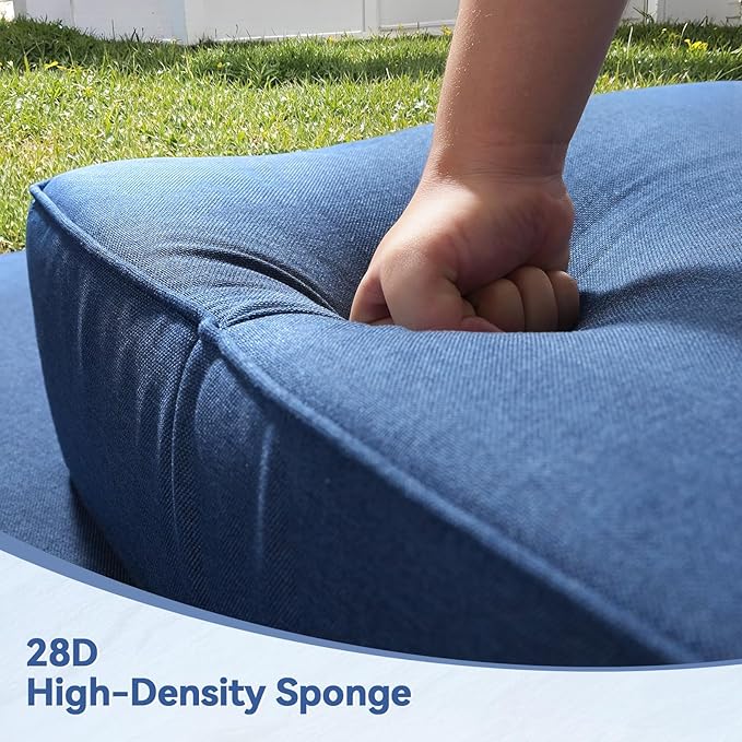 6" Thick Outdoor Cushions 22x24x6, 2-Set Deep Seat Patio Cushions with Removable Cover, Waterproof & Fade Resistant Replacement for Wicker Chair, Loveseat, Sofa - Blue