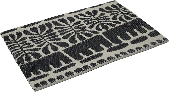 Fab Habitat Striped Non Slip Doormat - Durable, Thin - Recycled Plastic - Entryway, Front Door, Porch, Patio - Serowe - Black (24" x 36" Non-Slip)