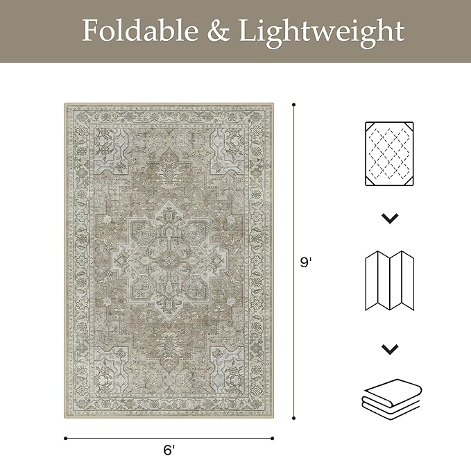 GENIMO Outdoor & Indoor Area Rug 6'x9', Waterproof, Non-Shedding, Easy Cleaning, Boho Mat for Patio, Living Room, Balcony, Dining Room, RV, Deck, Bedroom, Camping, Outside Carpet,Coffee Beige