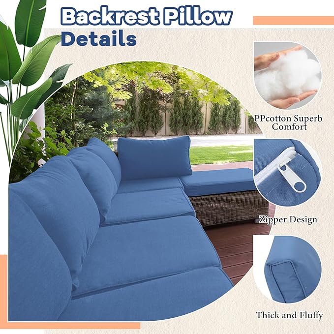 Patelai 14 Piece Outdoor Furniture Replacement Cushions Fits 6 Seat Patio Sectional Cushions Set Waterproof Couch Replacement Sofa Liner Cover for Porch Garden Balcony(Royal Blue)