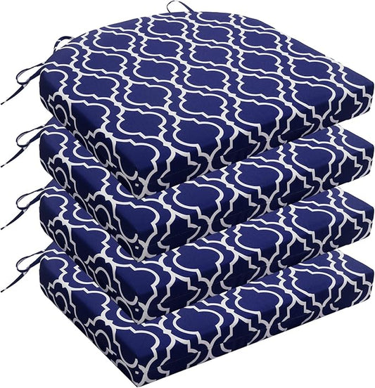 Wellsin Outdoor Chair Cushions for Patio Furniture - Patio Chair Cushions Set of 4 - Water Resistant Round Corner Outdoor Seat Cushions 17"X16"X2", Trellis Navy