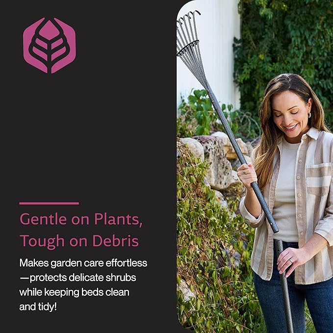 Yard Butler World’s Greatest Rake 8” Wide Shrub Rake, ILT-8 Garden Rake for Lawncare - Convenient Garden Cleaning Accessory - Lightweight Wooden Handle - Steel Tines - Easy to Maneuver