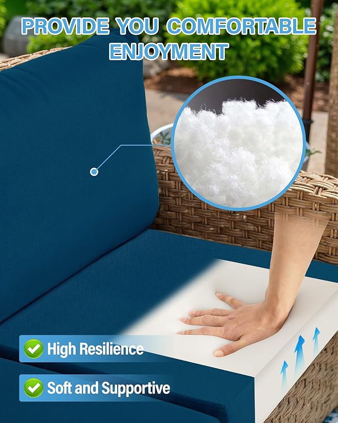 YEFU Outdoor Cushions for Patio Furniture: Replacement Cushions for Outdoor Furniture - Waterproof Couch Cushion - Fade-Resistant/Easy Clean - 14 Piece Sectional Cushion - Non-Slip/Storage Bag/Peacock