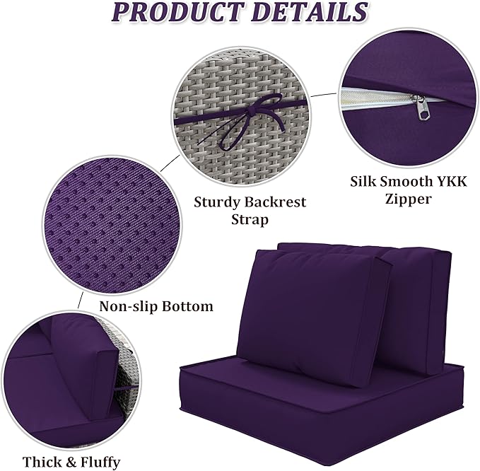 14-Piece Outdoor Cushions for Patio Furniture Thick Outdoor Chair Cushions 5" Foam High-Density Water-Resistant Deep Seat Cushion for 6-Seat Sectional Sets Liner&Cover Purple