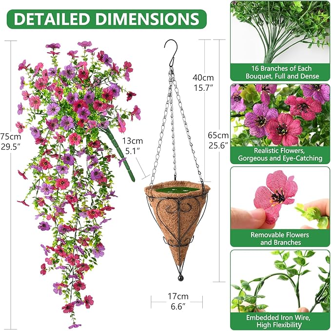 Homsunny Artificial Flowers Hanging Basket for Outdoor Spring Decor, Fake Hanging Plants Faux Mums UV Resistant Silk Daisy for Outside Front Porch Patio Balcony Garden Backyard