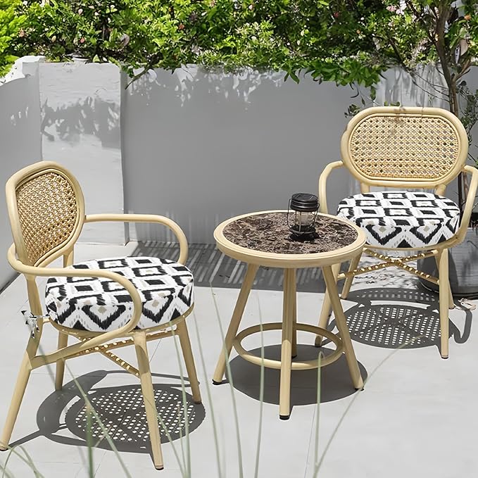 idee-home Outdoor Bistro Chair Cushions, 15”x15”x 3” Thick Outdoor Round Seat Cushions Set of 2 with Ties, Waterproof Round Patio Furniture for Garden