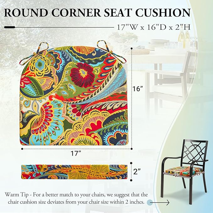 Wellsin Outdoor Chair Cushions for Patio Furniture - Patio Chair Cushions Set of 4 - Water Resistant Round Corner Outdoor Seat Cushions 17"X16"X2", Flower
