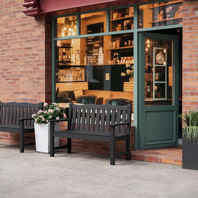Stoog Weatherproof Outdoor Bench & Outdoor Chairs Set, Patio Furniture Set, Include 2 Garden Chairs and 1 Garden Bench, for Porch, Backyard, Lawn, Patio and Deck, Black
