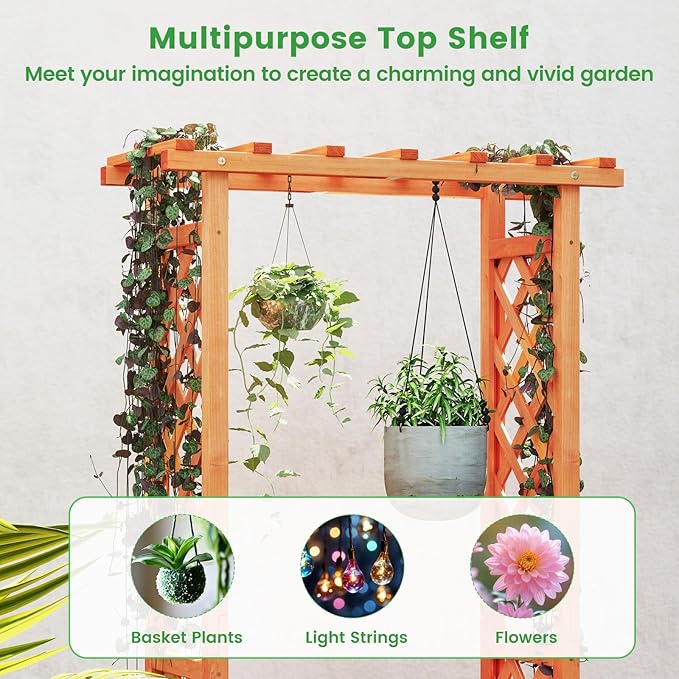 S AFSTAR Raised Garden Bed with Trellis, 2 Pieces Wood Planter Box with Hanging Roof & Drainage Holes for Climbing Plants, Vines, Flowers & Vegetables, Indoor Outdoor Plant Container for Patio & Yard