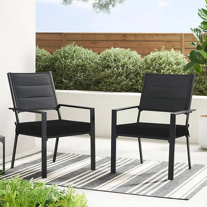 Basic Beyond Outdoor Chair Cushions for Patio Furniture, Waterproof Outdoor Seat Cushions Set of 4 19 x 19, Patio Chair Cushions Set of 4 with Ties and Handle, Black