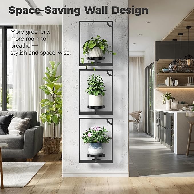 Wall Plant Holder, Hanging Planters for Indoor Plants, Picture Framed Plants Hanger, Window Plant Shelves for Home Office Wall Decor, Outdoor Entryway, Black (3 Pack)